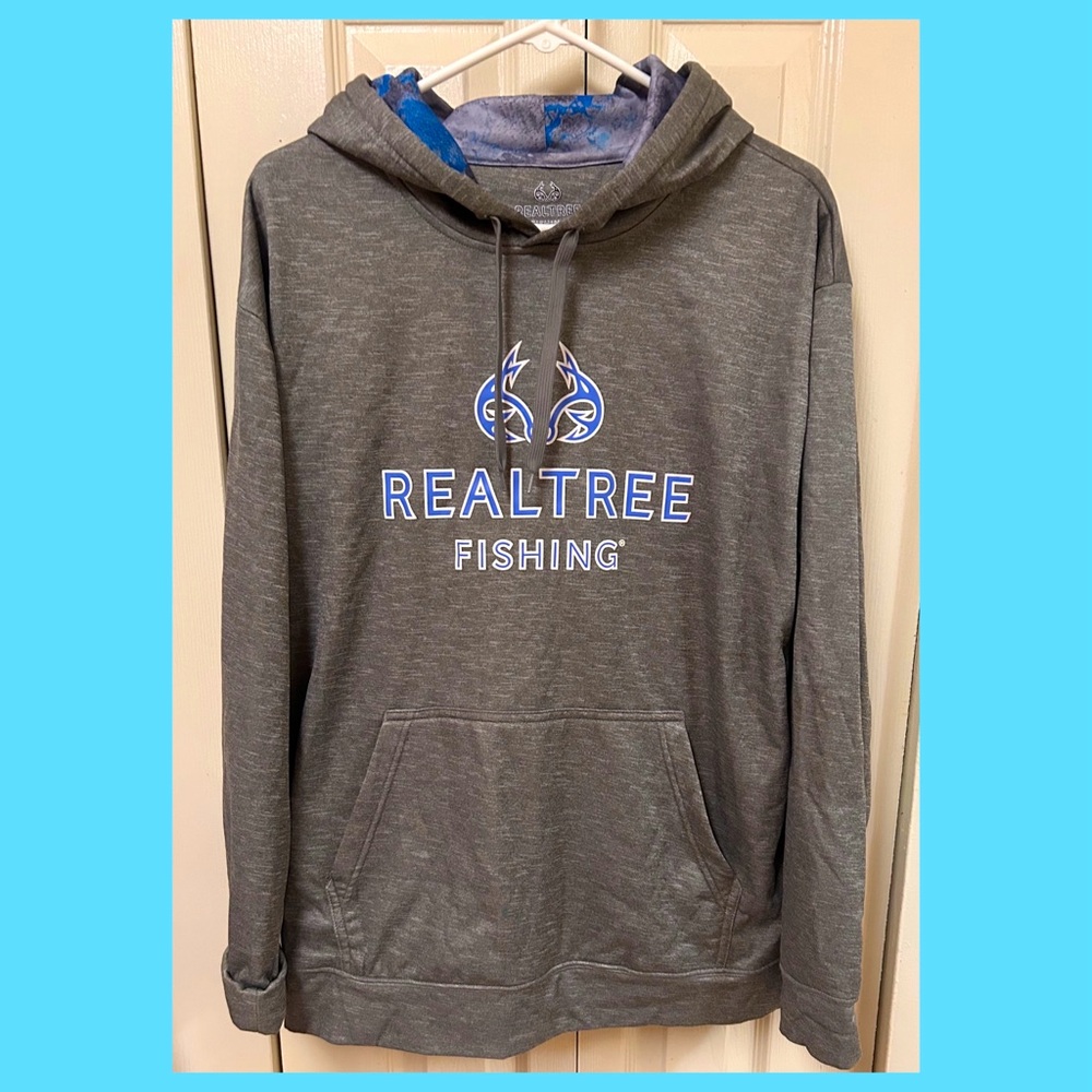 Realtree Fishing Gray Hoodie with Blue Highlights